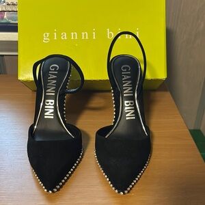 Gianni Bini Black Heels with Slingback Strap, Rhinestones, and Pointed Toe NWOB